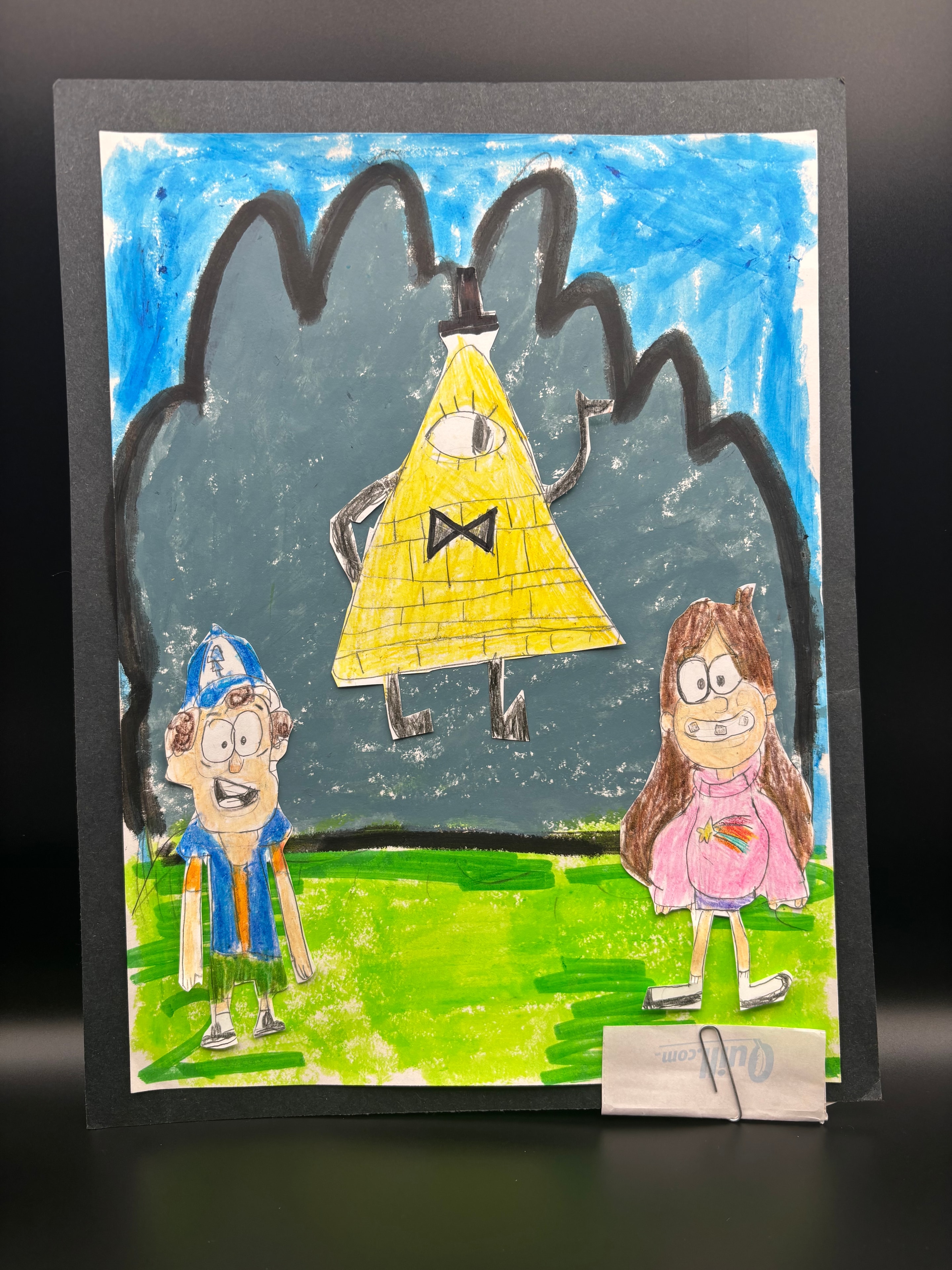 Gravity Falls characters Dipper, Mabel and Bill Cipher drawn by Makayla Starr